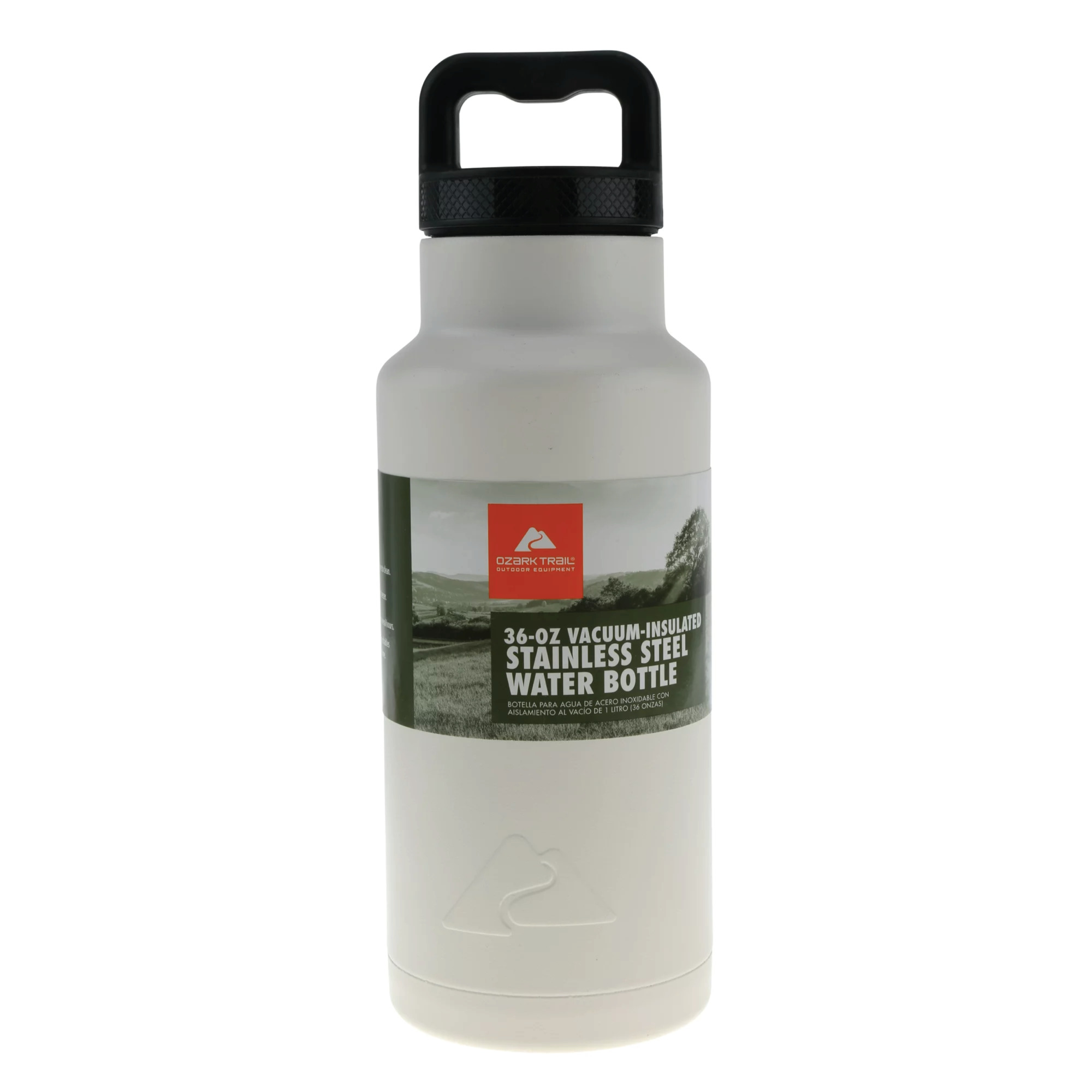 Ozark Trail 36-Oz. Double-Wall Vacuum-Insulated Stainless Steel Water Bottle, Wide Mouth, White, Travel, Hiking, Model# 84?506